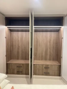 Bespoke Shaker Wardrobe Interior Finish Grey Nebraska Oak